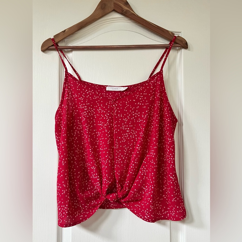Red tank with white dots